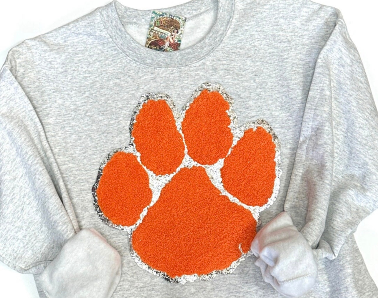 Orange Chenille Paw Print Sweatshirt