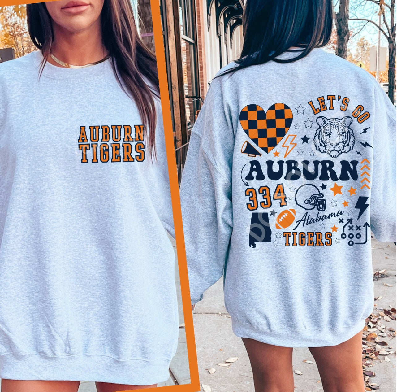 Alabama Crimson Tide or Auburn Tigers Front and Back T-Shirt or Sweatshirt