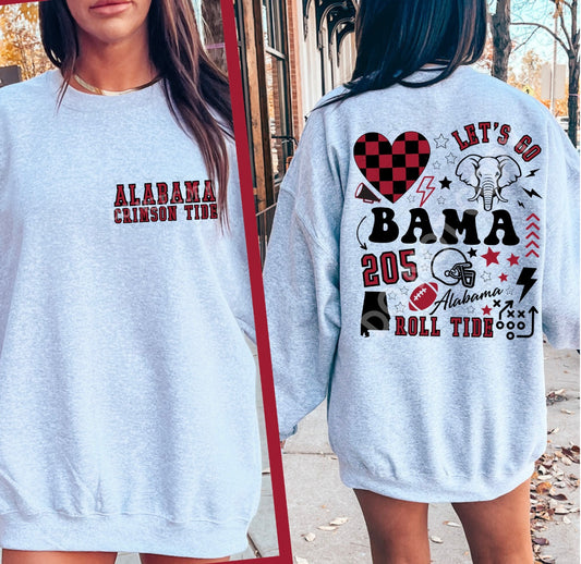 Alabama Crimson Tide or Auburn Tigers Front and Back T-Shirt or Sweatshirt