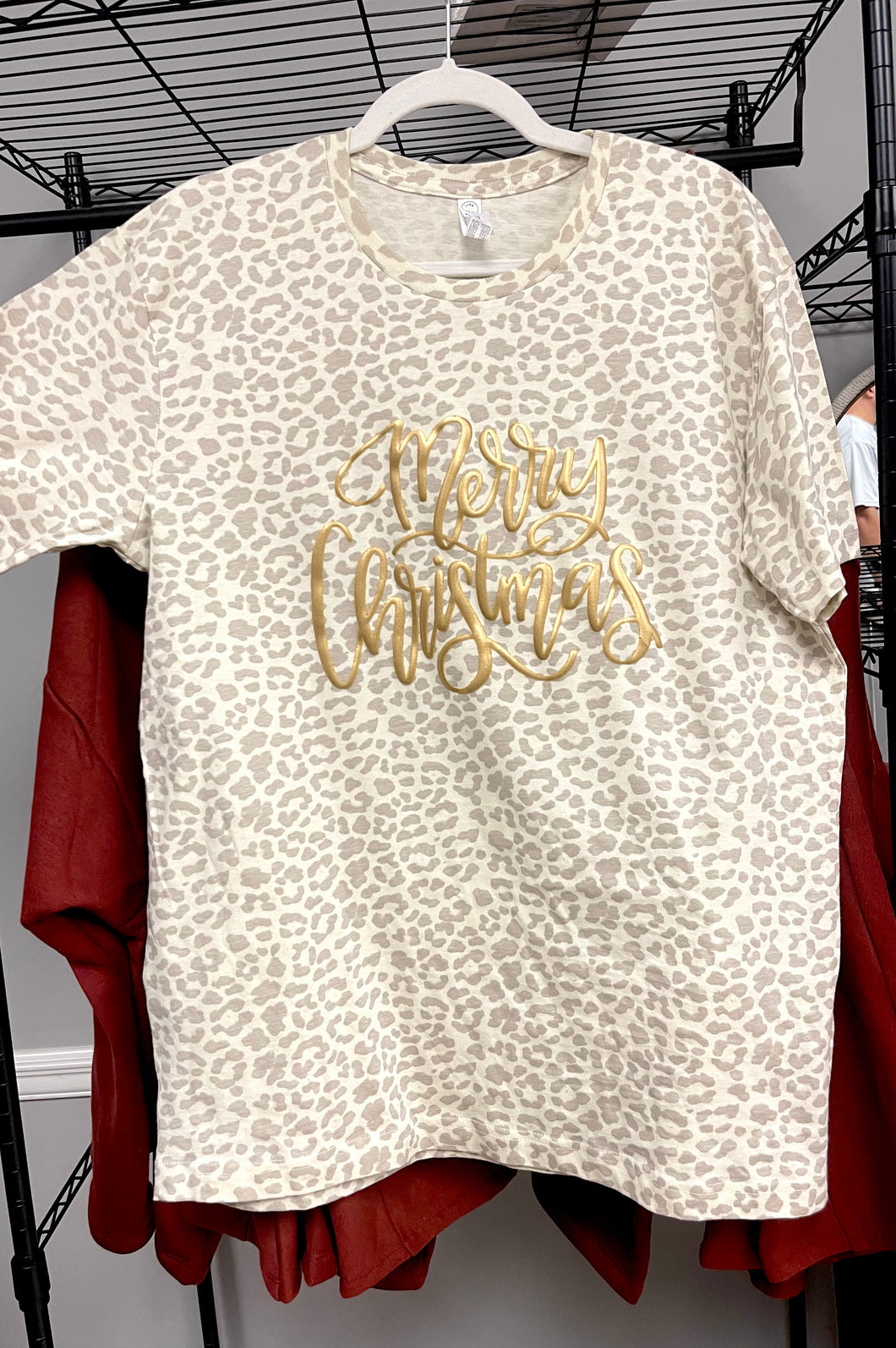 Gold Merry Christmas on Leopard T-Shirt