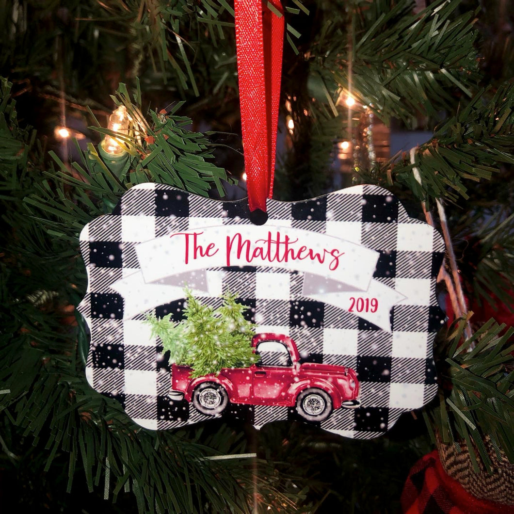Personalized Red Truck Christmas ornaments