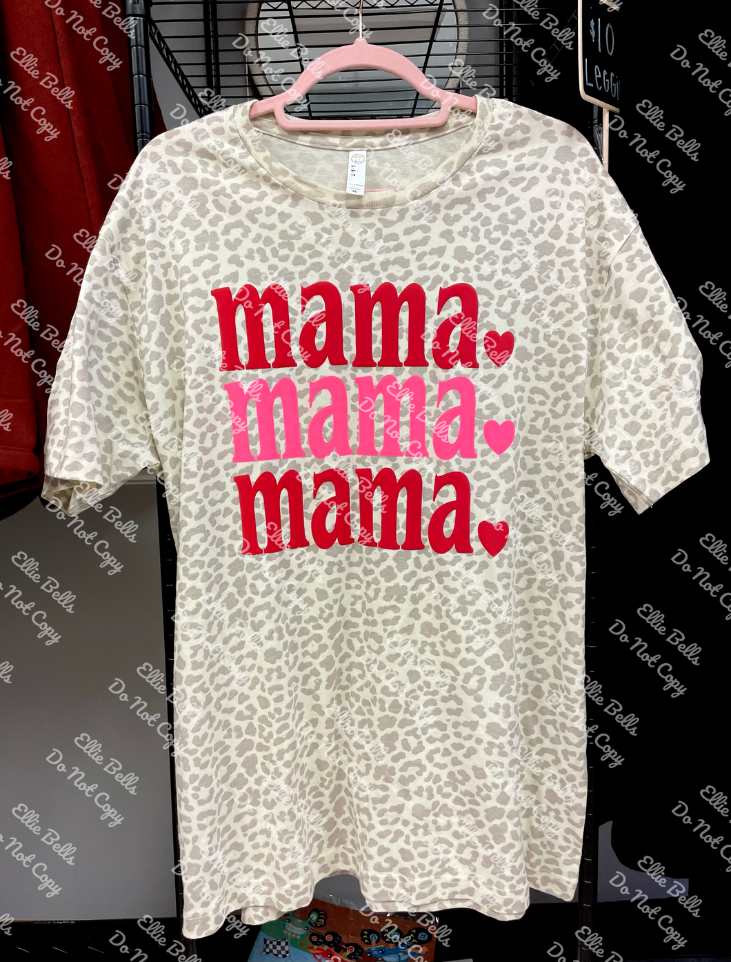 White leopard puff mama and mini valentine shirts